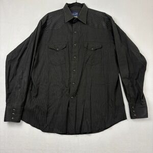 Wrangler Western Shirt Mens XL Black Pearl Snap Striped Long Sleeve Yoke N4
